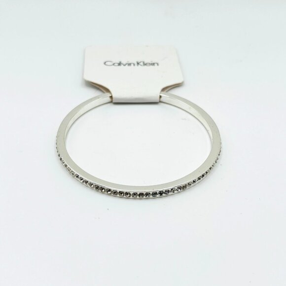 Calvin Klein Silver Tone Bangle Bracelet Crystal Accents Modern Minimalist NWT - Picture 1 of 3